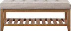 24KF Large Rectangular Upholstered Tufted Linen Fabric Ottoman Bench, Padded - Image 5