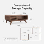 mopio Ensley Dual-Side Storage Coffee Table – Mid Century Modern Fluted Wood - Image 2