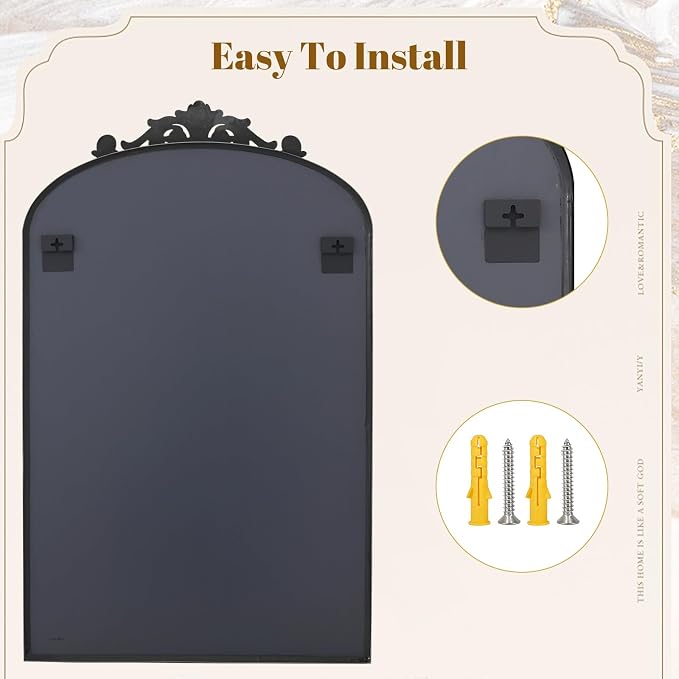 VooBang 24x36 inch Vintage Arched Bathroom Mirror - Image 6