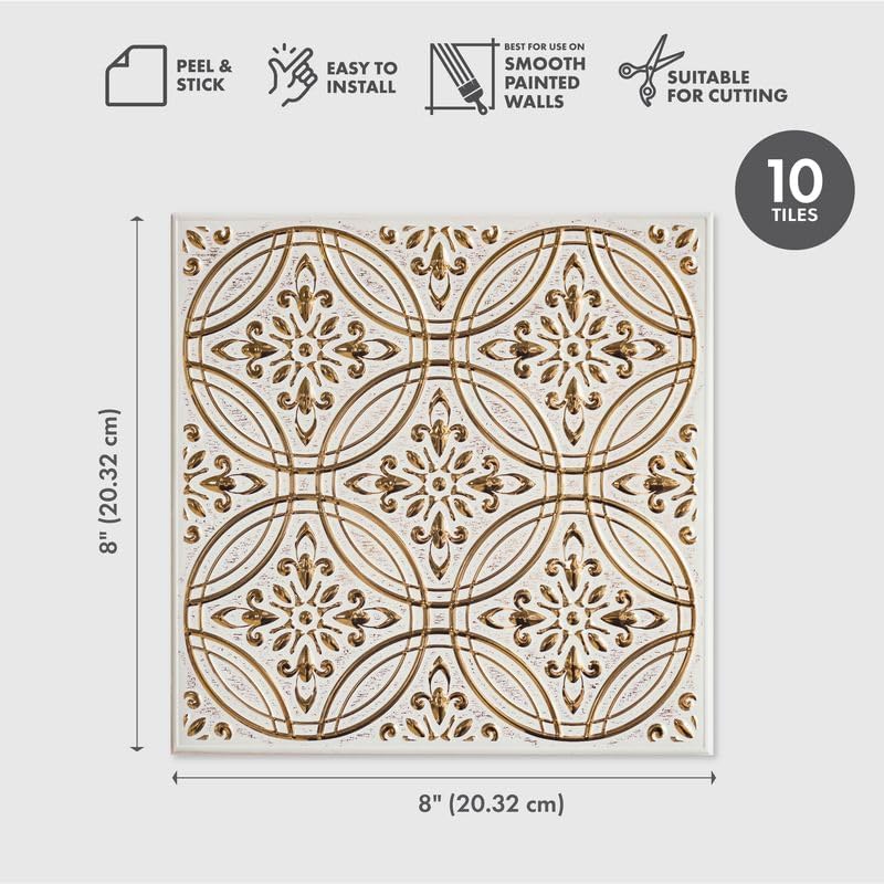 Peel and Stick Metal Tiles, Pastel Painted Gold, 10-Pack - Image 2