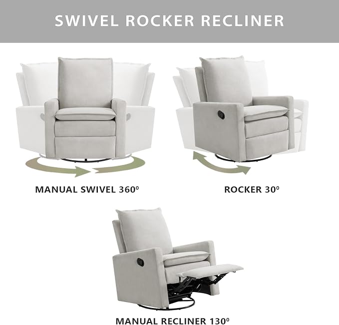 Oxford Baby Uptown Upholstered Glider Recliner Rocking Chair 360° Swivel - Image 4
