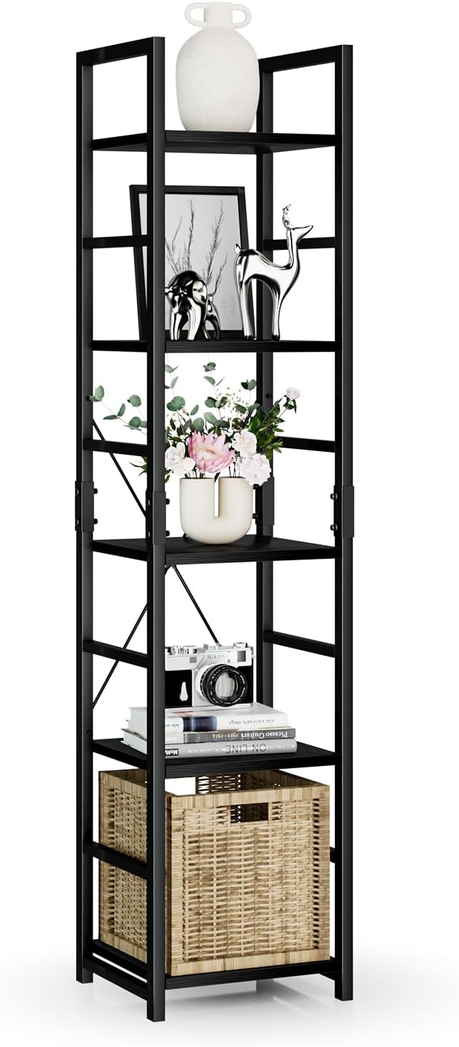 NUMENN 5 Tier Slim Bookshelf, Tall Bookcase Shelf Storage Organizer, Modern by NUMENN