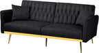 70” Velvet Futon Sofa Bed with 2 Pillows and Adjustable Armrests, Convertible - Image 8