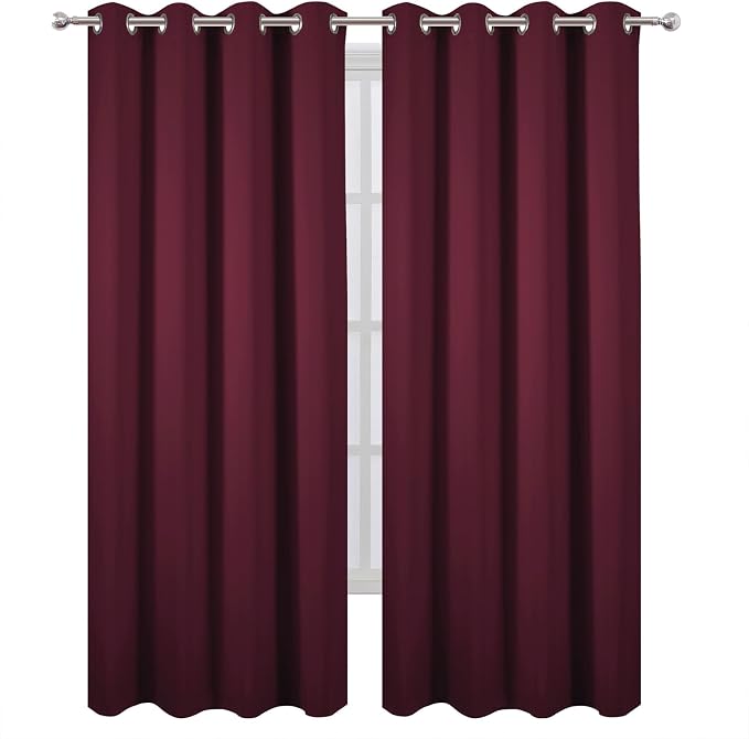 Blackout Curtains 52 x 120 Inch Long Burgundy Red Curtains Set of 2 Panels Room - Image 2