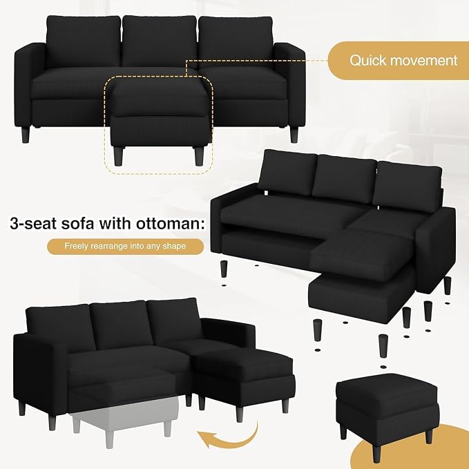 JAMFLY Couches for Living Room, 3-Seat Reversible Sectional Sofa - Image 5