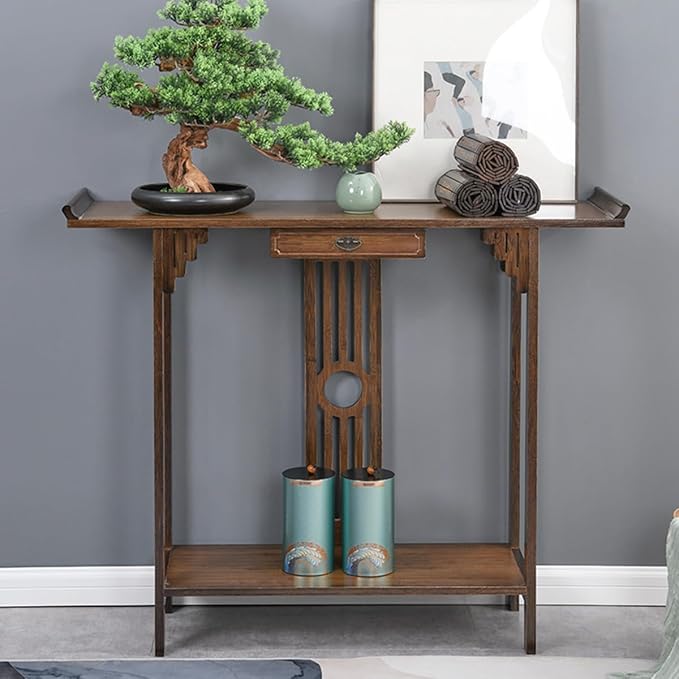 Gdrasuya10 Japanese Style Console Sofa Table, Walnut Bamboo Console Table - Image 6