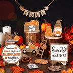 Maitys 21 Pcs Fall Tiered Tray Decor Set Hello Fall Pumpkin Gnome Truck Wood Sign Rustic Farmhouse Thanksgiving Wood Bead Decorative Tabletop Sign for Home Autumn Thanksgiving Harvest Table Shelf - Image 2
