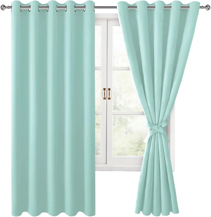 Blackout Curtains for Bedroom, 60 x 63 Inches Long, 2 Panels, Aqua | Thermal by Hiasan