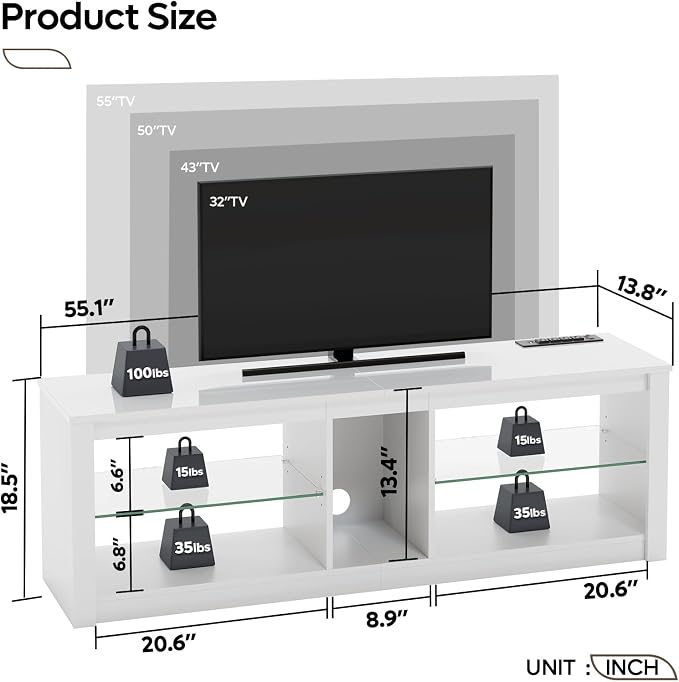 Bestier LED TV Stand for 55/60/65 Inch TV, Modern Gaming TV Console - Image 2