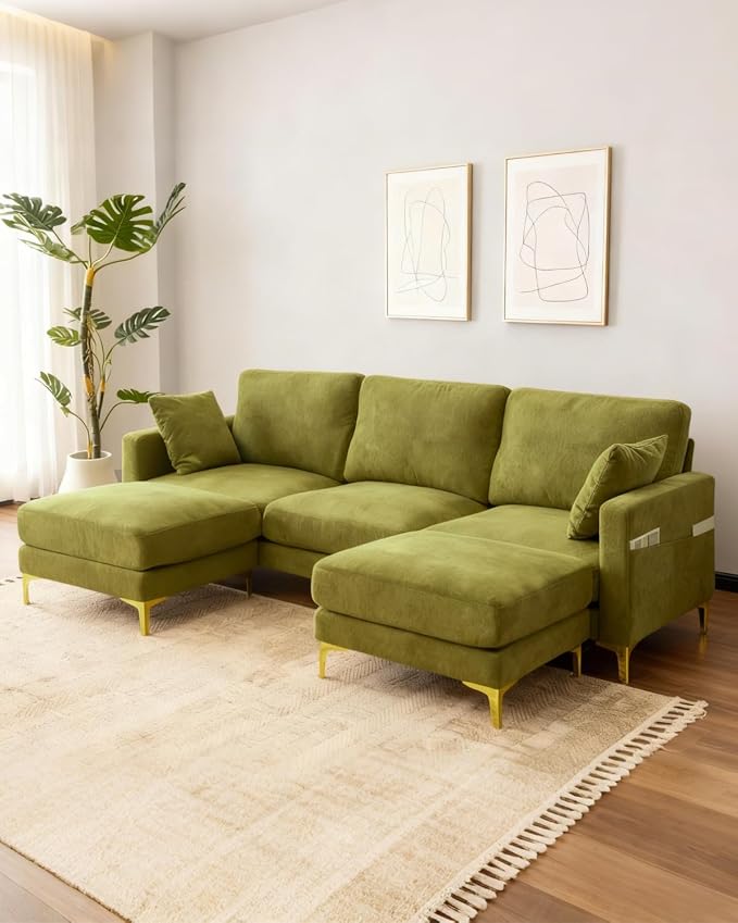 Karl home 99.6" Sectional Sofa, U-Shaped Chenille Upholstered Couch by Karlhome