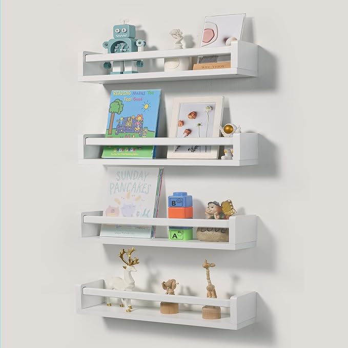 Nursery Room Shelves Set of 4, Wood Floating Book Shelves - Image 4