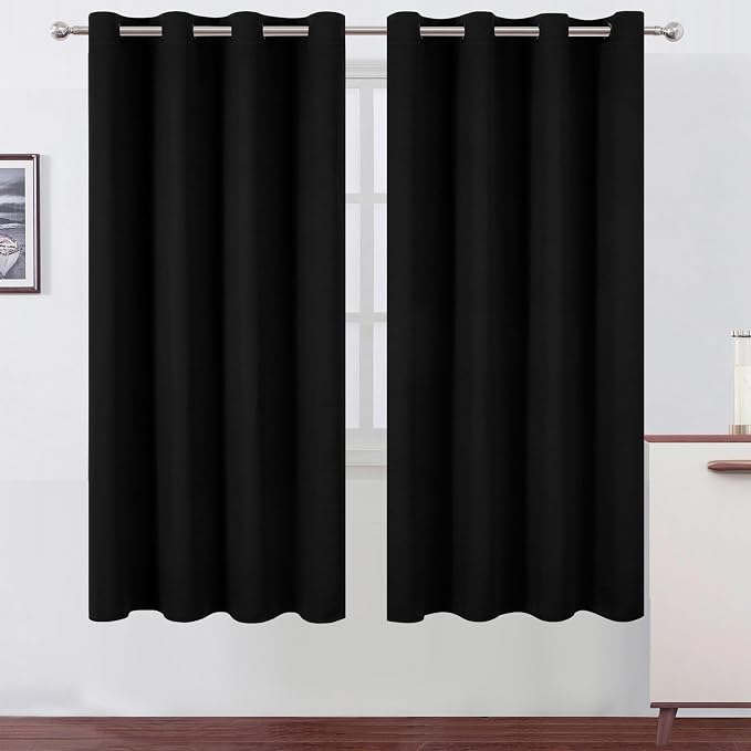 Blackout Curtains 66 x 72 Inch Long Black Curtains Set of 2 Panels Room by Lemomo