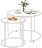 aboxoo White Nesting Glass Table Set of 2, Small Glass Round Nesting Tables - Image 9