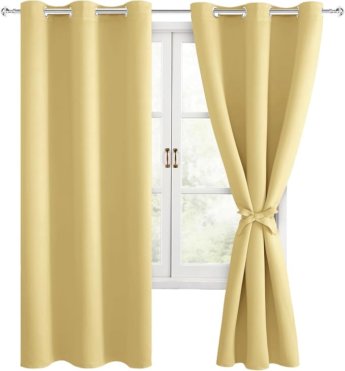Room Darkening Curtains for Bedroom, 42 x 63 Inch, Light Yellow | Thermal - Image 8