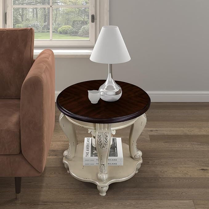 Round End Table for Living Room, Solid Wood Sofa Side Table - Image 6