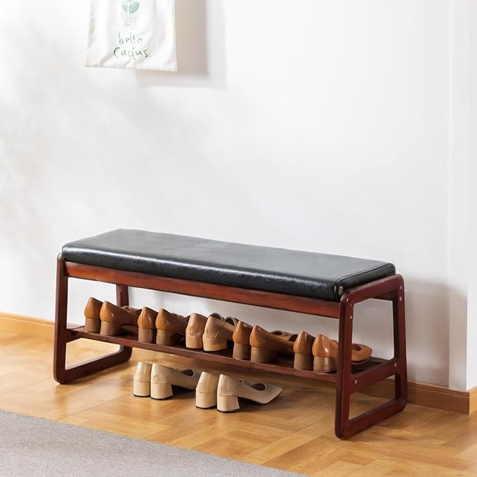 SOBIBO Solid Wood Shoe Bench, 2-Tier Wooden Entryway Bench, Modern Shoe Rack by SOBIBO