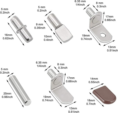 102Pcs Shelf Pins Pegs Kit, 6 Styles Nickel Plated Shelf Support Pegs, - Image 2