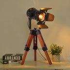 Decoluce Industrial Tripod Floor Table Lamp Vintage Wood Cinema Searchlight - Image 6