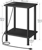 HOOBRO Side Table with Charging Station, Nightstand with 2-Layer Storage Shelves - Image 3