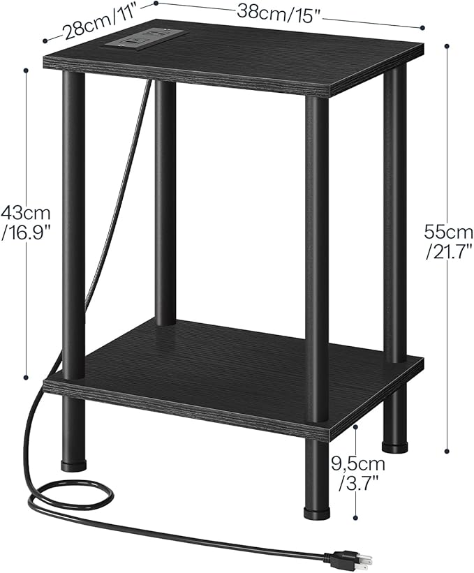 HOOBRO Side Table with Charging Station, Nightstand with 2-Layer Storage Shelves - Image 3