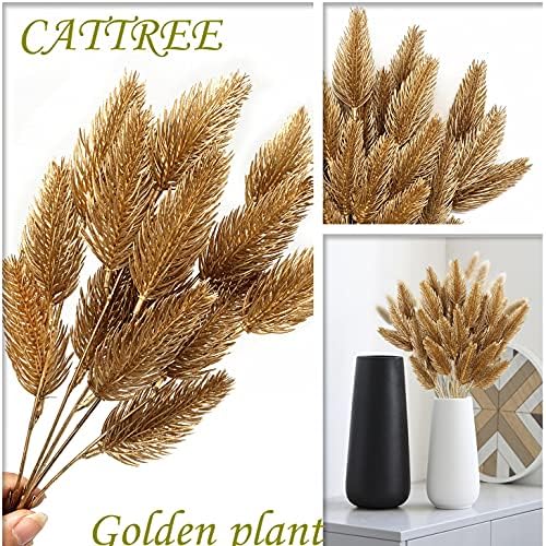 CATTREE Artificial Gold Plants Plastic Fake Grass Faux Shrubs Simulation Bushes Home Indoor Outdoor Garden Leaves Wedding Festival Decoration Hall Table Planter Filler – Golden Pine Cones 4 Pack - Image 4