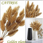 CATTREE Artificial Gold Plants Plastic Fake Grass Faux Shrubs Simulation Bushes Home Indoor Outdoor Garden Leaves Wedding Festival Decoration Hall Table Planter Filler – Golden Pine Cones 4 Pack - Image 4