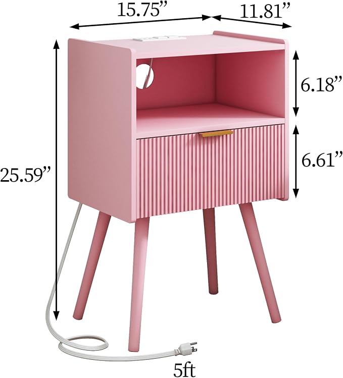 JOONEE Nightstand with Oultlet, Modern Bedside Table with Storage Drawer and - Image 2