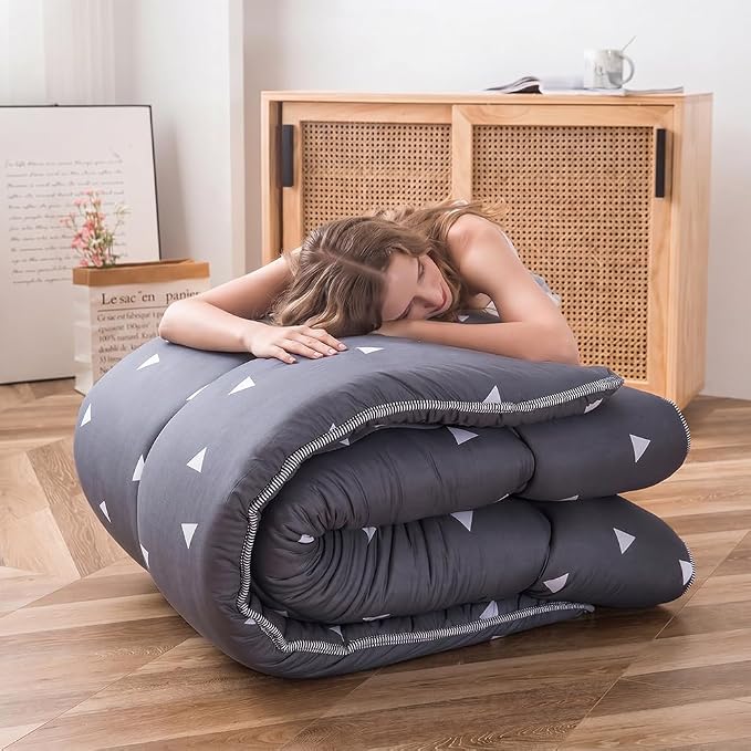 MAXYOYO Grey Triangle Printed Japanese Futon Floor Mattress, Thicken Sleeping - Image 7