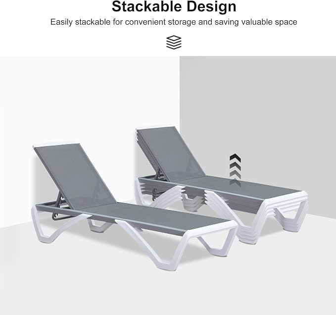 PURPLE LEAF Patio Chaise Lounge Chair Outside Aluminum Plastic Stackable - Image 6