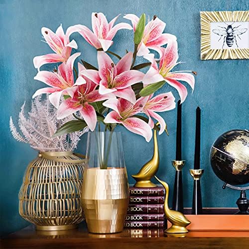 SNAIL GARDEN 12 Artificial Lily Flowers with 9 Heads Full Bloom Lily & 3 Buds, Long Stem Artificial Stargazer Lilies, Faux Tiger Bouquets for Home Hotel Flower Arrangement Party Decor - Image 5