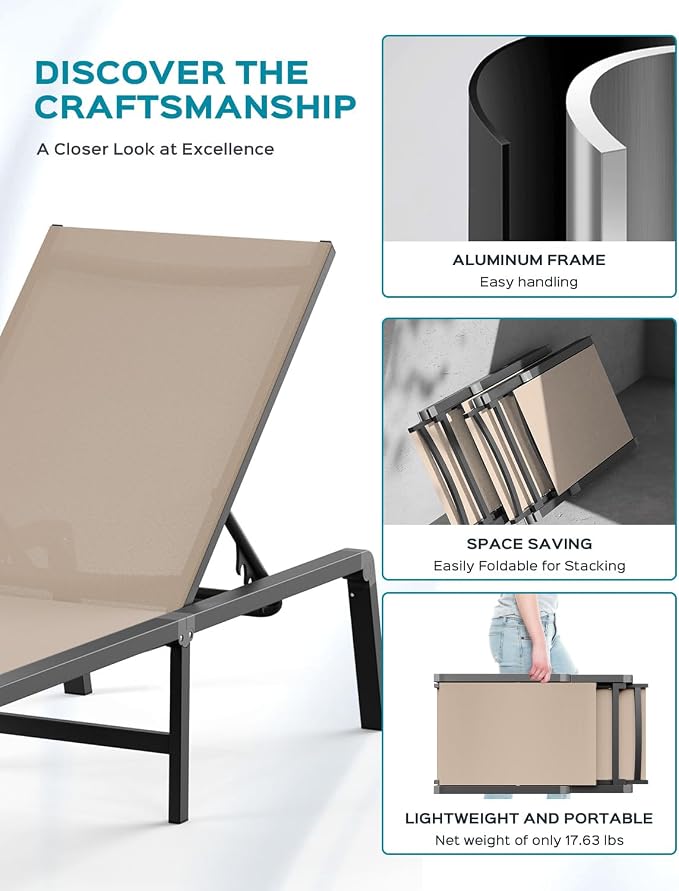 Ciokea Aluminum Foldable Lounge Chairs Set of 2 - Image 4