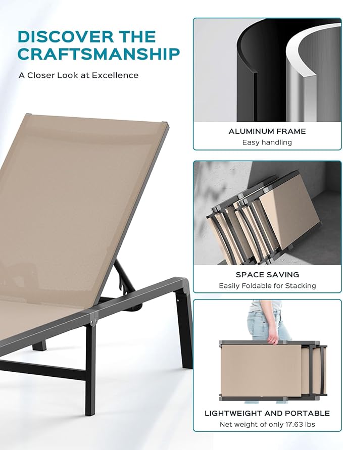 Patio Chaise Lounge Chair, Foldable Lounge Chair - Image 4