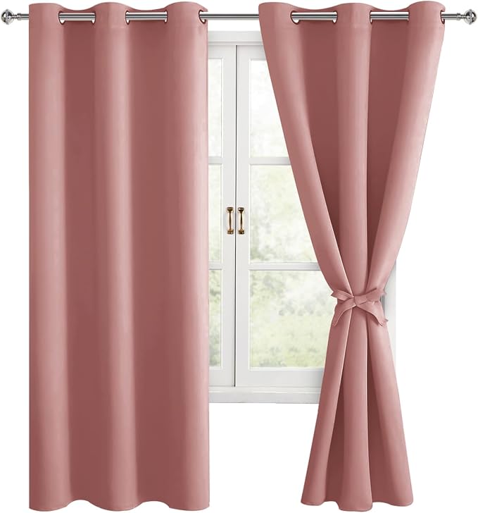 Room Darkening Curtains for Bedroom 2 Panels Dusty Rose 38x72 Inch | Noise by Hiasan