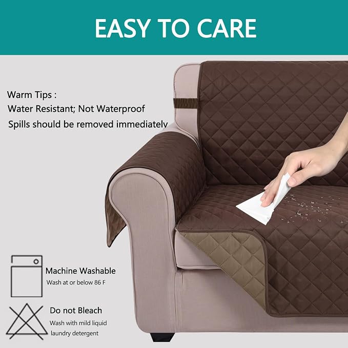 U-NICE HOME 4 Seater Sofa Cover 91''Large Couch Cover, Chocolate/Taupe | - Image 5