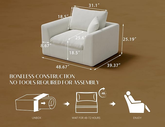 ohllob 48.6" Single Sofa, Small Boneless Couches - Image 2
