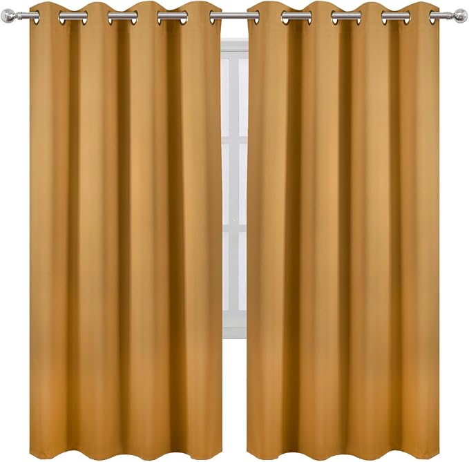 Mustard Yellow Thermal Blackout Curtains/52 x 72 Inch/Set of 2 Panels Room - Image 2