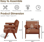 STHOUYN Brown Leather Accent Chairs, Mid Century Modern Chair, Side Arm Chairs - Image 2