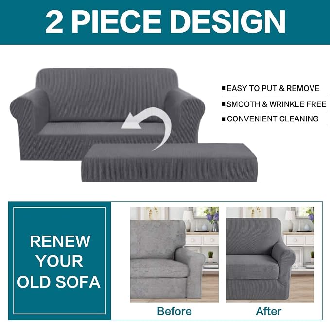 Turquoize Stretch Sofa Slipcover 2 Pieces Sofa Cover Couch Cover - Image 4