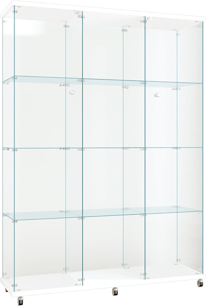 FLYMUHJIA Curio Cabinets with Glass Doors Modern Glass Shelves Tempered Glass by FLYMUHJIA