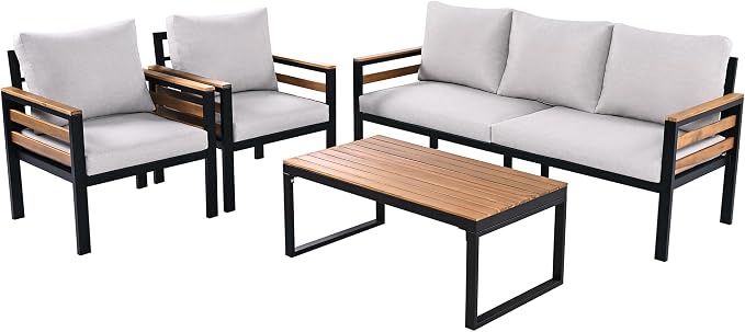 VilroCaz 4-Piece Outdoor Patio Furniture Sectional Sofa Set - Image 9
