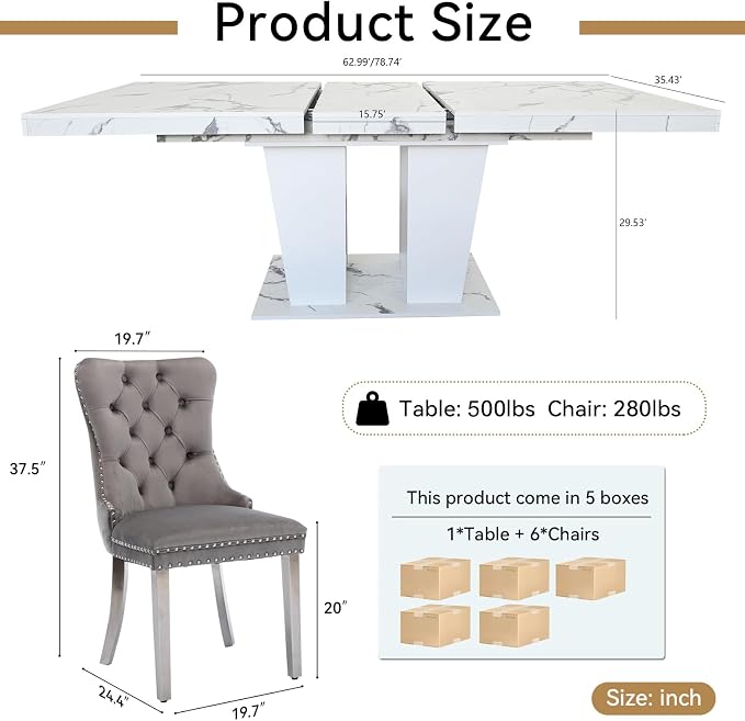 Henf 7 Pieces Faux Marble Dining Table Set - Image 7