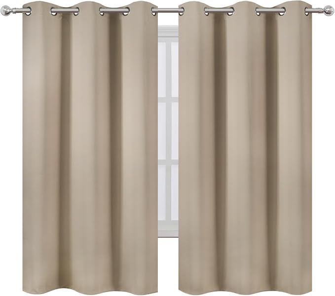 Khaki Thermal Blackout Curtains/38 x 63 Inch/Set of 2 Panels Room Darkening - Image 2