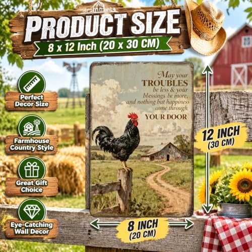 Rooster Kitchen Decor Metal Chicken Signs Farmhouse Rooster Crowing Sign Farm Fence Chicken Coop Decor for Home Garden Fence Patio Farmhouse 12x8 Inch - Image 2