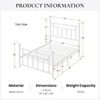SHA CERLIN 14" Twin Size Metal Platform Bed Frame/Victorian Headboard and - Image 2