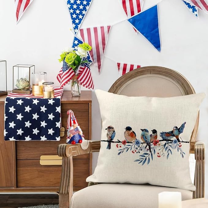 RABUSOFA 4th of July Memorial Day Patriotic Throw Pillow Cover, 20x20 Inch Red - Image 3