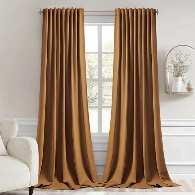 MIULEE Golden Brown Back Tab Blackout Curtains 52x96 Inch Long 2 Panels Set | by MIULEE