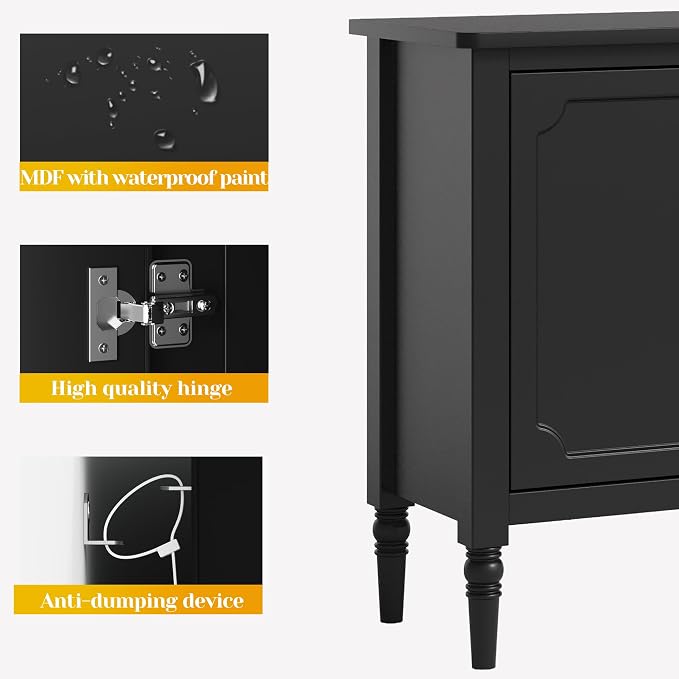 FansaFurn Black Storage Cabinet, Mid-Century Buffet Cabinet - Image 8