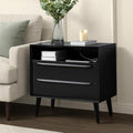 HULALA HOME End Table with Charging Station, Mid-Century Modern 2 Drawer and by HULALAHOME