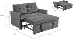 Sofa Bed, Pull Out Couch with Side Pockets, 3 in 1 Velvet Fabric Loveseat - Image 2