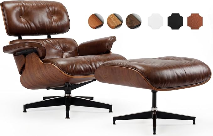 Top Grain Leather, Mid Century Chaise Lounge Chair and Ottoman, Reading Chair by MakeHomeBetter